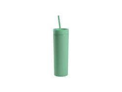 Vaso Plástico Doble Capa 16oz/473ml con Tapa y Pajita (Verde Claro, Pintado) 