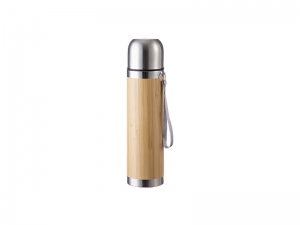 14oz/420ml Engraving Blanks Bamboo Thermal Flask w/ Silver Lid