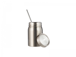 17oz/500ml Sublimation Stainless Steel Mason Tumbler with Straw (Silver)