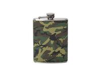 8oz/240ml Engraving Stainless Steel Flask with PU Cover(Camouflage ArmyGreen)