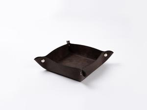 Engraving Leather Tray(Dark Brown/Black, 15*15cm)