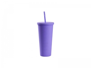 24oz/700ml Double Wall Plastic Tumbler with Straw &amp; Lid (Paint, Purple)