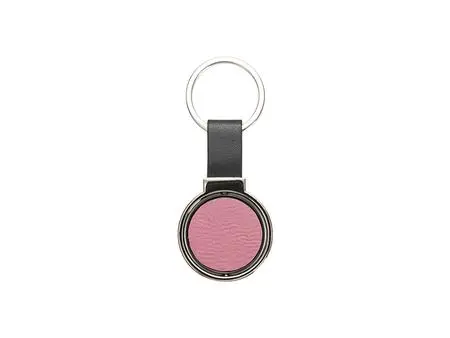 ROUND LEATHER KEYCHAIN - PINK GLITTER