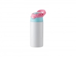 12oz/360ml Sublimation Blanks Kids Stainless Steel Bottle With Silicon Straw &amp;Pink Cap(White)