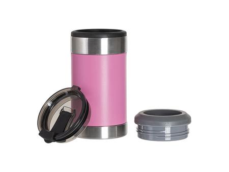 Enfriador de Latas 4x1 Acero Inoxidable y Cuero Sintético PU 12oz/350ml para Grabado Láser (Rosa/Blanco)Cantidad mínima 1000pcs