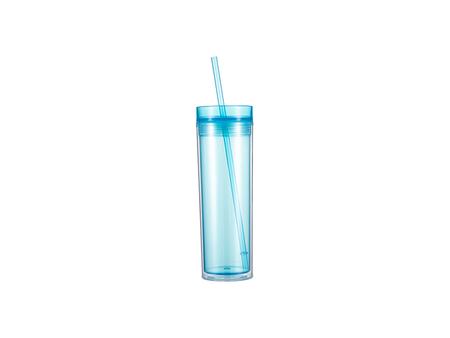 Copo Plástico Dupla Capa 16oz/473ml com Tampa e Canudo (Azul Celeste)