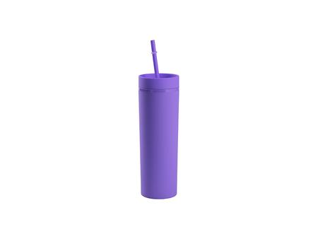 Copo Plástico Dupla Capa 16oz/473ml com Tampa e Canudo (Roxo, Pintado)