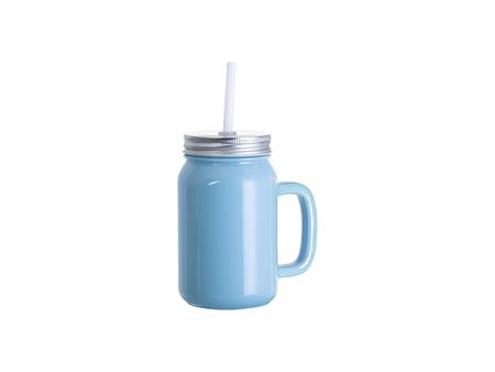 Mason Jar 12oz/350ml Sin asa full color (Azul Celeste)