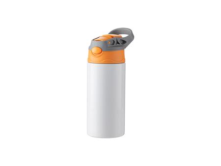 Botellas de agua para niños Infantil Acero Inoxidable con Pajita de Silicona y Tapa Naranja de 12oz/360ml (Blanco)