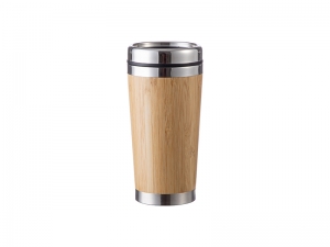 17oz/500ml Engraving Blanks Bamboo Thermal Tumbler w/ Silver Lid