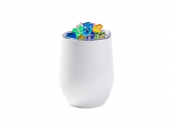 12oz SS Sublimation Blanks White Stemless Wine Cup with Color Fake Crushed Ice Topper Lid