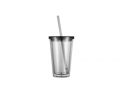 16oz/473ml Double Wall Clear Plastic Tumbler with Straw &amp; Lid (Light Gray)