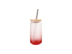 Copo Vidro 18oz/550ml Cor Degradado Vermelho com Tampa de bambu e canudo de inox