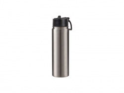 Engraving Blanks 22oz/650ml SS Flask w/ Wide Mouth Straw Lid &amp; Rotating Handle (Silver)