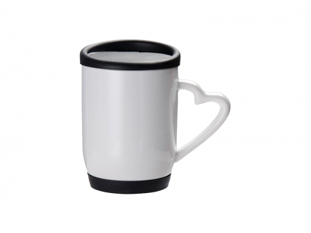 Taza Cerámica con tapa y base de silicona 12oz/360ml (Negro)