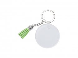 Sublimation Blanks Acrylic Keyring W/ Green Tassel (Round, φ5*0.4cm)