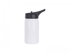 Sublimation 12oz/350ml Stainless Steel Flask w/ Sports Straw Cap Flip Lid (White)