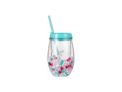 Vaso Plástico Doble Capa 10oz/300ml (Verde Claro con bolitas de espuma multicolor)