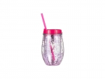 10oz/300ml Double Wall Clear Plastic Stemless Cup (Rose Red, w/ Purple Glitters)