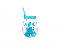 10oz/300ml Clear Plastic Stemless Cup (Light Blue, w/ Reusable Ice Cubes)