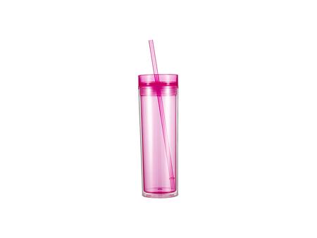 Vaso Plástico Doble Capa 16oz/473ml con Tapa y Pajita (Fúcsia)