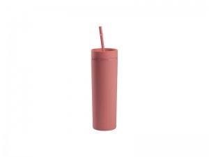 16oz/473ml Double Wall Plastic Skinny Tumbler with Straw &amp; Lid (Paint, Pink)