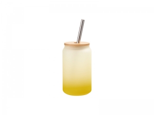 13oz/400ml Sublimation Blanks Glass Can Tumbler with Bamboo Lid Gradient Yellow