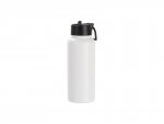 Sublimation Blanks 32oz/950ml Powder Coated SS Flask w/ Wide Mouth Straw Lid &amp; Rotating Handle (White, Matt Sub Coating)