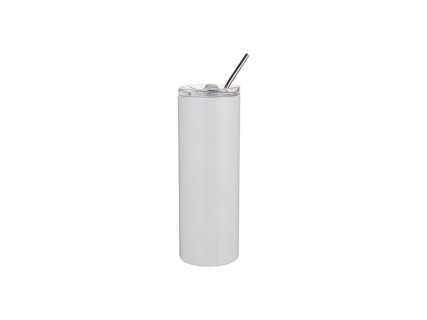 Sublimation 20oz/600ml Stainless Steel Skinny Tumbler with Straw &amp; Lid (White)