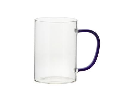 Taza Cristal 12oz/360ml con Asa Azul Oscuro (Transparente)