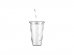 16oz/473ml Double Wall Clear Plastic Tumbler with Straw &amp; Lid (Clear)