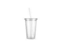 16OZ/473ml Double Wall Clear Plastic Tumbler with Straw & Lid (Light Blue)