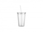 16oz/473ml Double Wall Clear Plastic Tumbler with Straw &amp; Lid (Clear)