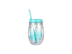 Vaso Plástico Doble Capa 10oz/300ml (Azul Celeste con brillos plateados)