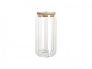 Sublimation Blanks 10oz/300ml Clear Can Glass Mug with bamboo lid