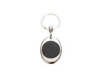 Engraving Blanks Metal Trolley Coin Keyring  w/ Engravable Leather (Black)