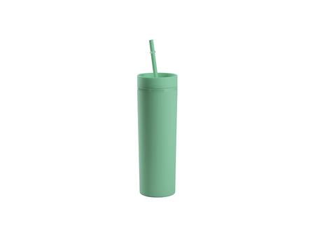 Copo Plástico Dupla Capa 16oz/473ml com Tampa e Canudo (Verde Claro, Pintado)