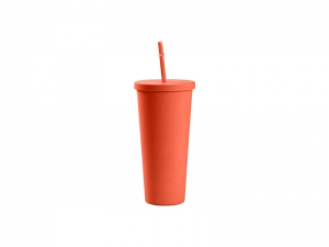 24oz/700ml Double Wall Plastic Tumbler with Straw &amp; Lid (Paint, Coral Red)