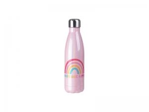 17oz/500ml Sublimation Blanks Glitter Sparkling Stainless Steel Cola Shaped Bottle (Pink)