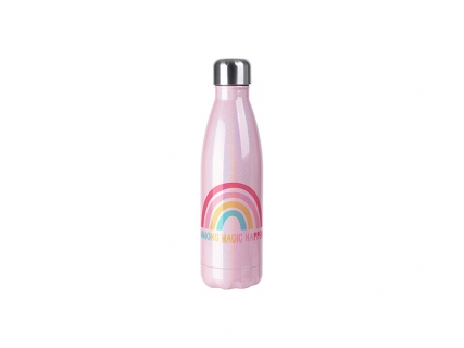 17oz/500ml Sublimation Blanks Glitter Sparkling Stainless Steel Cola Shaped Bottle (Pink)