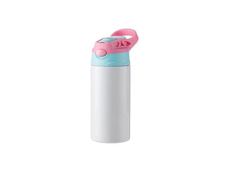 Botellas de agua para niños Infantil Acero Inoxidable con Pajita de Silicona y Tapa Rosa de 12oz/360ml (Blanco)