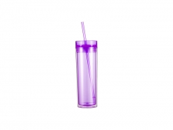 16oz/473ml Double Wall Clear Plastic Skinny Tumbler with Straw &amp; Lid (Light Purple)