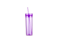 16oz/473ml Double Wall Clear Plastic Skinny Tumbler with Straw &amp; Lid (Light Purple)