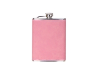 8oz/240ml Stainless Steel Hip Flask with PU Cover (Light Pink W/ Black)