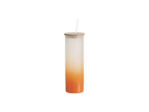 Sublimation Blanks 20oz/600ml Glass Skinny Tumbler w/Straw &amp; Bamboo Lid(Frosted, Gradient Orange)