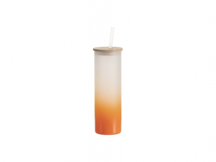 Sublimation Blanks 20oz/600ml Glass Skinny Tumbler w/Straw &amp; Bamboo Lid(Frosted, Gradient Orange)