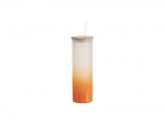 Sublimation Blanks 20oz/600ml Glass Skinny Tumbler w/Straw &amp; Bamboo Lid(Frosted, Gradient Orange)