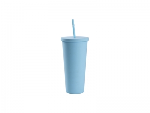 24oz/700ml Double Wall Plastic Tumbler with Straw &amp; Lid (Paint, Light Blue)