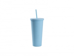 24oz/700ml Double Wall Plastic Tumbler with Straw &amp; Lid (Paint, Light Blue)