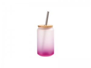 13oz/400ml Sublimation Blanks Glass Can Tumbler with Bamboo Lid Gradient Purple